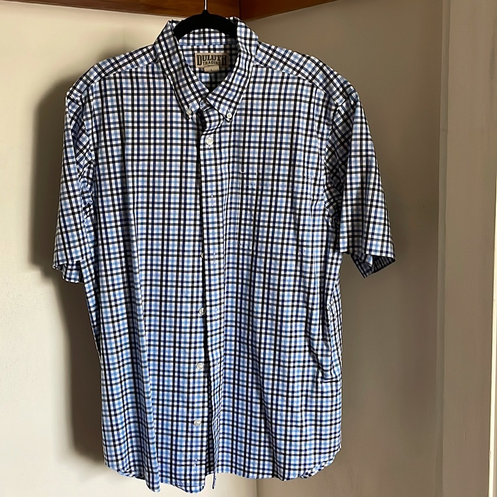 Duluth Trading Co. Short Sleeve Work Shirt, Plaid - 100% Cotton, Size L